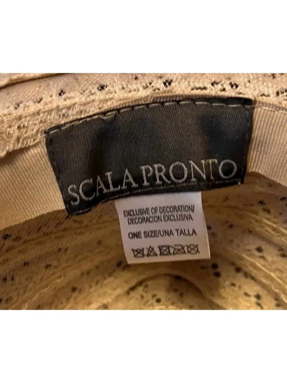 Scala Pronto Straw Hat Wide Brim Floppy Sun Beach Boho Tan Lace Trim